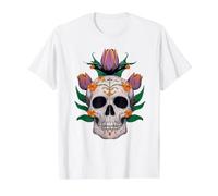 Floral Sucre Crâne Fleur Tulipe Rose Halloween Cottagecore T-Shirt Graphique avec Valeur, Homme, Blanc, M