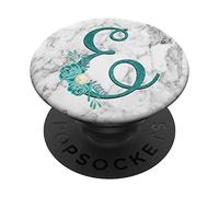Floral Teal Letter-E Monogram on a White Gray Look PopSockets PopGrip Adhésif