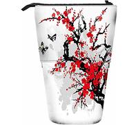 Floral Télescopique Crayon Papeterie Case Stylos Boîte De Rangement avec Fermeture Éclair pour Femmes Hommes Garçons Filles Branche Feuillage Papillon Cerise Fleur Japonaise Encre Chine Culture Class