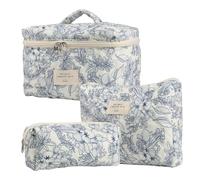 Floral Toiletry Bag - 3 Pcs Makeup Pouch | Cotton Cute Flower Cosmetic