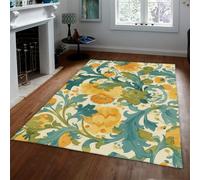 Floral Vintage Print Tapis 180x240cm pour la Chambre à Coucher Décoration d’intérieur Artistique Botanique Design Tapis de Salon à Poils Ras Sale Résistant Petit Jaune