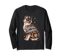 Floral Whimsical Australian Shepherd Aussie Dog Manche Longue