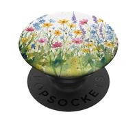 Floral Wildflower Botanical Mixed Flower Bouquet White PopSockets PopGrip Adhésif