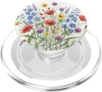 Floral Wildflower Botanical Mixed Flower Bouquet White PopSockets PopGrip pour MagSafe