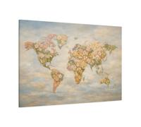 Floral World Map Pastel - Canvas Wall Art Print 48×32 inch (120×80 cm) - Horizontal / 1.25 inch (3 cm)