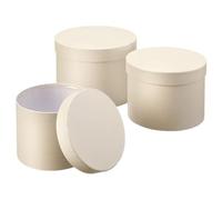 Floralcraft Lot de 3 boîtes de rangement rondes doublées avec couvercles (crème), boîtes de rangement vides en carton pour chapeau de fleuriste, boîtes à bijoux pour mariage, anniversaire,