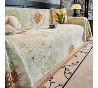 Florale De Luxe Jeté De Canapé en Chenille Vintage avec Glands | Coussin Lavable, Protection De Canapé, Décoration D'intérieur, Couverture For Sectionnelle En Forme De L(Green,180x260cm)