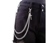 FloralGrace 1 pièce Chaîne de pantalon pour hommes et femmes Hip Hop Punk Chaîne de jeans Croix Chaînes de shorts Accessoires Gothic Punk Hip Hop Chaîne de portefeuille Argent