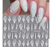 FloralGrace 2 pièces Squelette Halloween Sticker, 5D Sticker en Relief pour Ongles, Autocollant Nail Art Nail Design Accessory for Ongles, Nail Art, Halloween Manucure