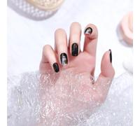 FloralGrace 24 pcs Halloween Press On Nails Avec Fleur Esprit Coloré Ongles A Coller Faux Ongles Courts Faux Ongles Pointes Faux Ongles Artificiels (Noir)