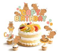 FloralGrace Capibara Kuchen Topper Et 12 Pièces Cupcake Topper Set Décoration Style Estival Chill Capibara Anniversaire Accessoires pour Fête Enfants 1-10 Ans