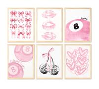 FloralGrace Coffret d'Affiches Coquette Tendances, Rose Pastel Lucky 8 Ball, Déco Murale Esthétique, Décoration de Chambre Aesthetic Clean Girl, 20x30CM sans Cadre