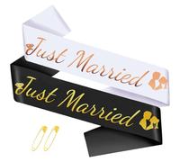 FloralGrace Ensemble de 2 Écharpes Just Married Bride to Be et Groom to Be, Écharpes Pailletées Dorées pour Enterrement de Vie de Jeune Fille et Garçon, Décoration de Mariage