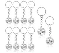 FloralGrace Lot de 10 mini boules disco porte-clés - Petites boules disco - Accessoire de fête - Pendentif pour fête des années 70 et 80 - Halloween, Noël, décoration de fête - Argenté - 2 cm,