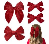 FloralGrace Lot de 3 nœuds à cheveux en velours rouge pour filles - 2 nœuds faits à la main avec pinces alligator - Accessoires de cheveux élégants