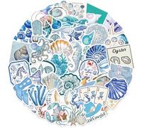FloralGrace Lot de 50 autocollants imperméables en forme d'animaux marins bleus pour enfants, adolescents et adultes, compatibles avec ordinateur portable et autocollants