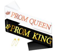 FloralGrace Prom King und Prom Queen Schärpe, Noir avec Lettres Dorées pour Le Roi du Bal et Blanche avec Lettres Or Rose pour La Reine du Bal pour Cérémonie de Remise de Diplômes