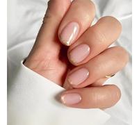 FloralGrace Stickers Ongles Courts carrés, Ongles Roses avec Pointes françaises et Bordure dorée Accent Design Brillant, Autocollants Ongles acryliques Courts