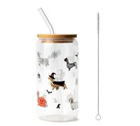 FloralGrace Tasse en verre avec motif chauve-souris d'Halloween, cadeau effrayant, pour les amateurs de teckel, tasse en verre gothique mignonne de 500 ml