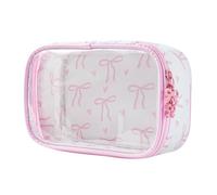 FloralGrace Trousse de Maquillage Transparente pour Femmes et Filles Petite Trousse de Voyage avec nœud Rose Trousse cosmétique Mignonne pour Sac à Main Cadeaux d'anniversaire