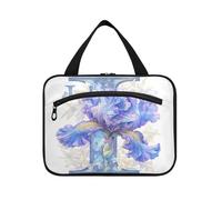 Floralmorphic - Grande trousse de maquillage à suspendre avec crochet - Trousse de toilette pour femme - Motif fleur d'iris bleu - Grande trousse de toilette pour femme - Taille L