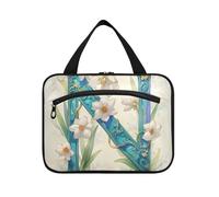 Floralmorphic Lettre N Blanc Narcisse Fleur Aquarelle Style Trousse de maquillage de voyage à suspendre pour femme avec crochet, trousse de toilette portable à suspendre pour homme Voyage Bolsa para