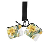 Floralmorphic Lettre Y Jaune Gingembre Fleur Portefeuille Porte-monnaie Porte-cartes Porte-monnaie Fin Plat Porte-monnaie Portefeuille avec Dragonne pour Femme 2 Pcs, Floralmorphic lettre y jaune