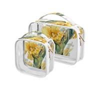 Floralmorphic Trousse de Toilette Lettre Y Jaune Gingembre Fleur Peinture à l'huile Style 2pcs Transparent Suspendu Trousse de Toilette Approuvé TSA Multifonctionnel Sac de Maquillage Conforme à