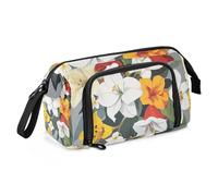Florals Lily Gardenia Narcisse - Trousse à crayons de grande capacité légère et extra large pour adolescentes, filles et bureau - Gris