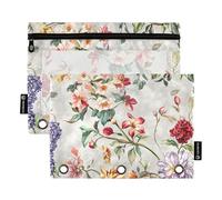 Florals Lot de 2 trousses à crayons avec fenêtre transparente et œillets renforcés pour fournitures de bureau Gris jacinthes Dahlia