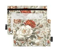Florals Peonies Gardenia Papillons Abeilles Sac à crayons Neutre Sac à documents pour classeurs à anneaux avec fermeture éclair pour fournitures de papeterie pour étudiants
