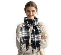 FloraMolly Echarpes et foulards femme, élégant doux et chaud vêtements d'hiver blanc noir fringe écharpe, femmes filles