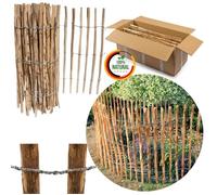 Floranica clôture en noisetier châtaignier 5 m x 120 cm de hauteur, écart entre les lattes 12-14 cm, clôture en rouleau, piquets