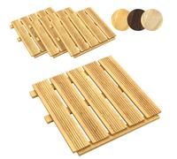 Floranica Dalles de Plancher en Bois 1m2 4 pièces 50x50 cm Mélèze imprégné Naturel Sol pour Sauna terrasse ou Balcon Carrelage en Bois dans Le Jardin Surface fraisée Dalles de Patio Produit UE