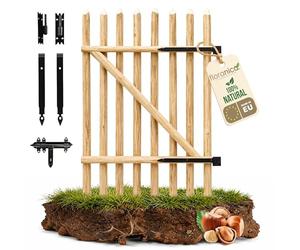 Floranica Portillon en bois de noisetier pour clôture à piquets Hauteur 90 cm x 100 cm 1 vantail - prêt à poser in harnières