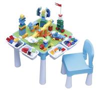 Florappy Ensemble de table d'activités robuste et durable pour enfants avec chaise ergonomique - Polyvalent, sûr pour jouer et apprendre (bleu, 230 pièces)