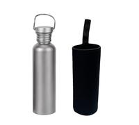FloraVigo Bouteille d'eau en titane de 750 ml avec sac de transport, avec un sac à main, anti-fuite pour sport, cyclisme, randonnée, pique-nique, alpinisme, course, thé, café