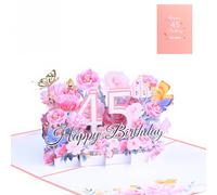 FloraVigo Carte d'anniversaire, pop-up, pour anniversaire de mariage, motif floral, carte de vœux pop-up 3D, carte d'anniversaire (carte d'anniversaire pour 45e anniversaire)