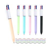 FloraVigo Ensemble de 6 stylos à bille quadricolores, stylo 4-en-1 multicolore, stylo à bille rétractable de 1,0 mm, adapté pour le bureau et les études, pour les écoliers et comme cadeau pour les