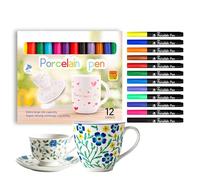 FloraVigo Lot de 12 stylos en céramique, lavables au lave-vaisselle, résistants à l'eau, convient pour dessiner des motifs et des créations de design sur porcelaine