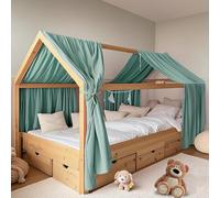 FloraVigo Lot de 2 ciels de lit, faits à la main, en mousseline 100 % coton, ciel en tissu pour décoration de lit de maison, pour filles et garçons, 65 x 320 cm, eucalyptus