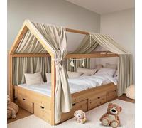 FloraVigo Lot de 2 ciels de lit maison, faits à la main, en mousseline 100 % coton, ciel en tissu pour décoration de lit de maison, pour filles et garçons, 65 x 320 cm, beige clair