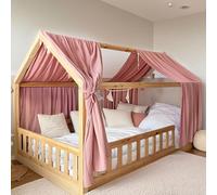 FloraVigo Lot de 2 ciels de lit maison, faits à la main, en mousseline 100 % coton, pour décoration de lit de maison, pour filles et garçons, 65 x 320 cm, vieux rose