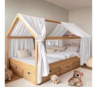 FloraVigo Lot de 2 ciels de lit maison, faits à la main, en mousseline 100 % coton, pour décoration de lit de maison, pour filles et garçons, 65 x 270 cm, blanc