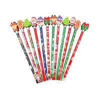 FloraVigo Lot de 24 crayons de Noël avec gomme, ensemble de crayons de Noël en bois, convient pour les élèves du primaire, le papier de Noël, les prix, les crayons avec motifs de dessin animé