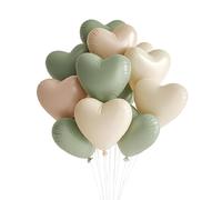 FloraVigo Lot de 27 ballons en forme de cœur à l'hélium avec ruban pour anniversaire, mariage, Saint-Valentin, décoration de fête (vert et blanc brûlé)
