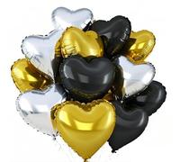 FloraVigo Lot de 27 ballons en forme de cœur à l'hélium avec ruban pour anniversaire, mariage, Saint-Valentin, décoration de fête (noir-doré)