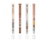 FloraVigo Lot de 4 stylos à encre gel effaçables, motif capybara, pointe ronde pour enlever l'encre - Bleu, Noir, Bleu ciel, Orange, diamètre de pointe 0,5 mm