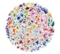 FloraVigo Lot de 50 autocollants transparents en forme de fleurs - Autocollants esthétiques DIY (50 autocollants floraux)