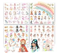 FloraVigo Lot de 8 autocollants fées à paillettes avec effet pailleté, 434 motifs d'autocollants à paillettes, animaux holographiques, fées, sirènes, pour enfants, filles, scrapbooking, album photo
